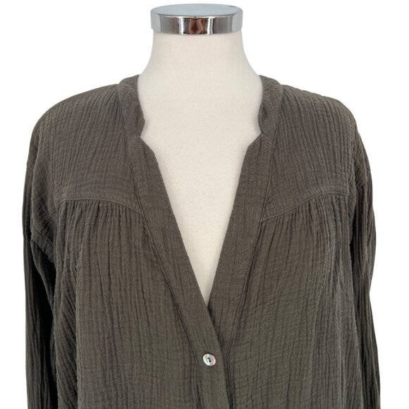 Free People Changing Horizons Gauze Top Dark Olive Green Size Large - Picture 2 of 10